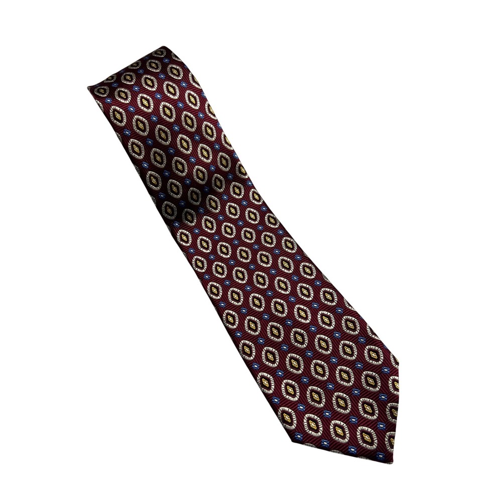 Jos. A. Bank Executive Collection Burgundy Geometric Medallion Silk Necktie G11
